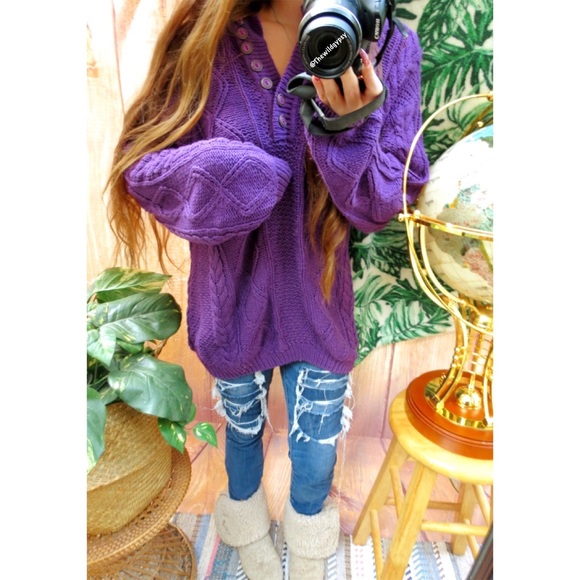 Vintage chunky fisherman henley knit sweater βοΈ - Picture 2 of 7